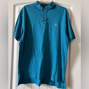 Polo by Ralph‎ Lauren Men’s Size Large Custom Fit Teal Blue Polo Yellow Pony